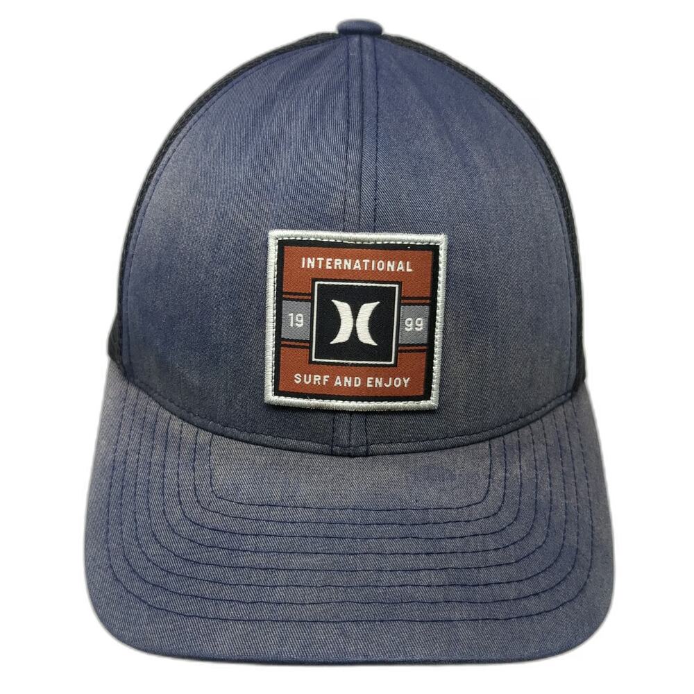Hurley Trucker Hat Blue Black M Mesh Flexfit International Surf Patch 1999